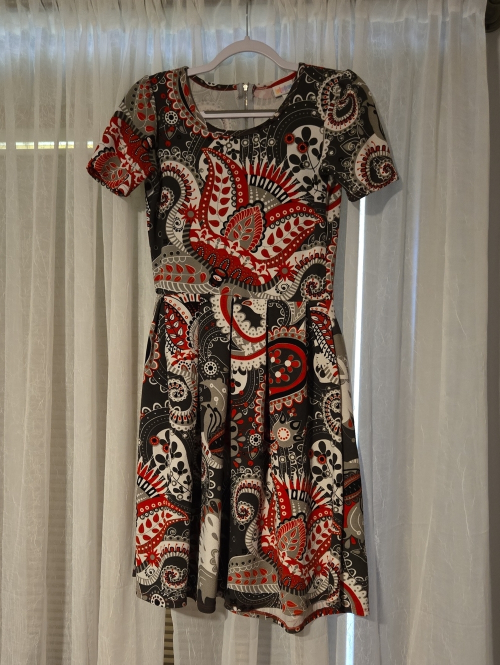 LuLaRoe Red, Black & White Paisley Fit-and-Flare Mini Dress